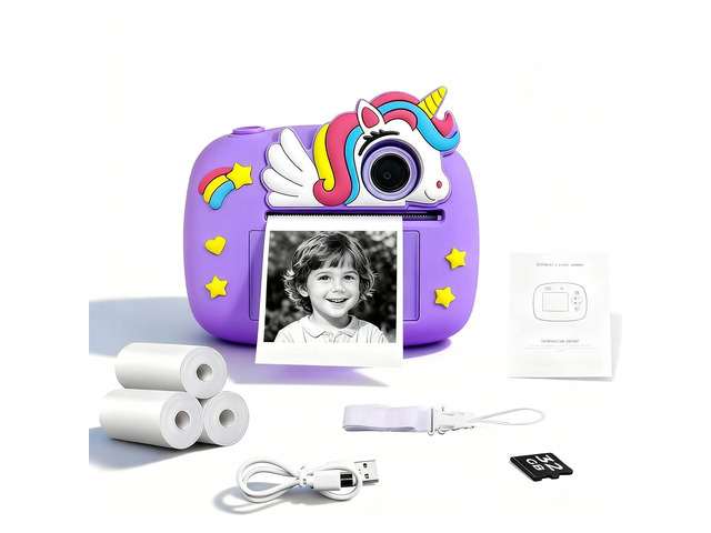 Cute Instant Print Camera for Kids Perfect Birthday for Girls and Boys Age 3-12, Fun HD Digital Video Camera Toy with 32GB SD Card, Pink (Unicorn,...