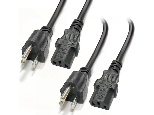 0.5m 3 Prong AC Power Cord 2-Pack, 1.6 Feet 125 Volts 10 Amps Power Cable for Electronics, Dekstop PC, TV, Computer, Printer, Radio, Monitor,...