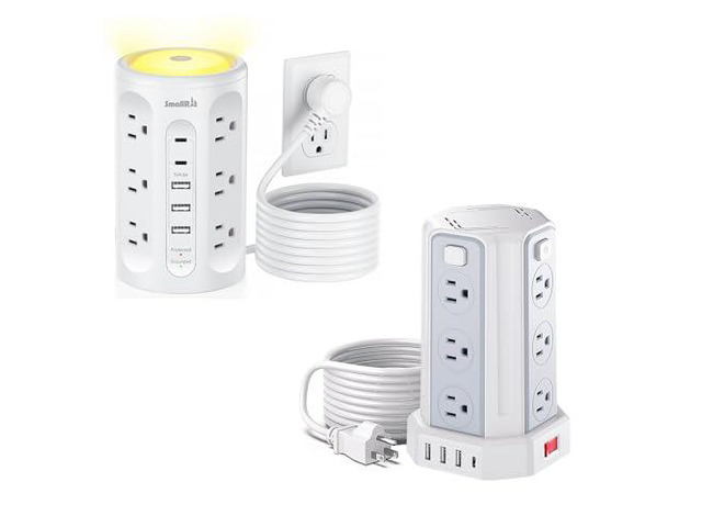 Surge Protector Power Strip Tower with 5 USB Ports and Night Light