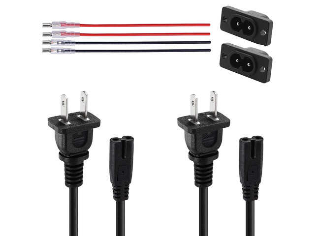 2Pcs 4.9Ft 2 Prong C8 AC Power Cord Male-to-Female 18AWG 2.5A Universal 2-Slot AC Power Plug Cable Replacement for TV Speaker Monitor Printer...
