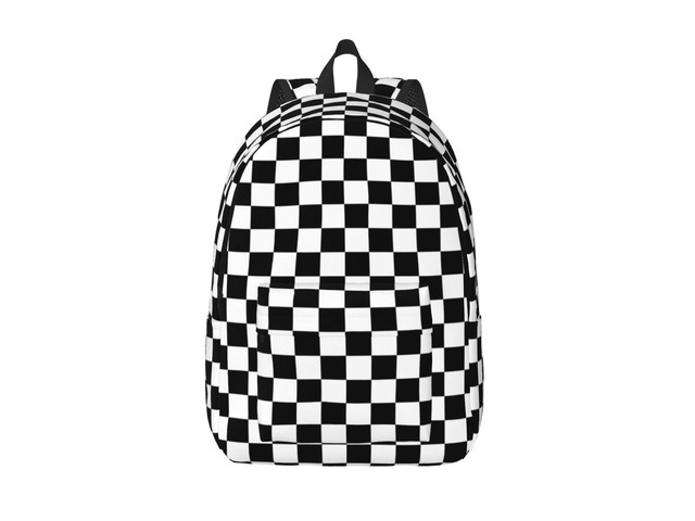 Black And White Simple Checkered Backpack for Girls Boys Women Lightweight Canvas Bookbag Casual Daypack for Travel Outdoor Camping, 15 Inch