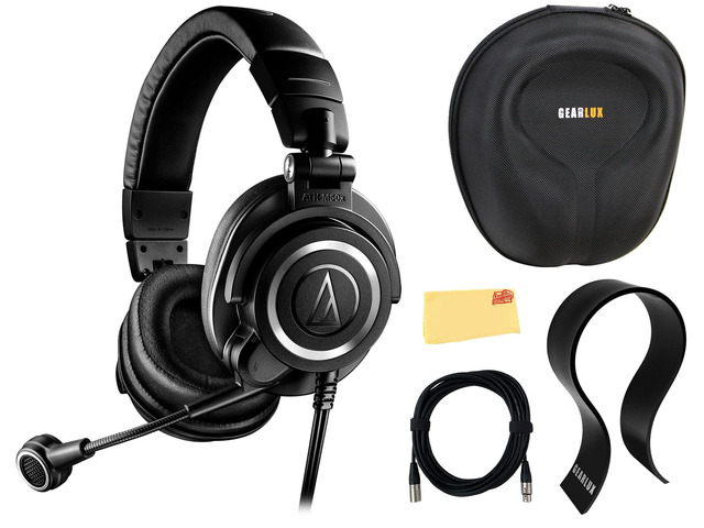 ATH-M50XSTS StreamSet Streaming Headset - Black Bundle with Case, Stand, XLR Cable, and Austin Bazaar Polishing Cloth