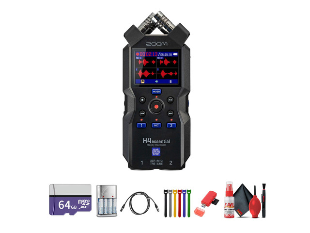H4essential 4-Track 32-Bit Float Portable Audio Recorder Bundle For Music, Video & Field Recording + 64GB microSDXC Memory Card