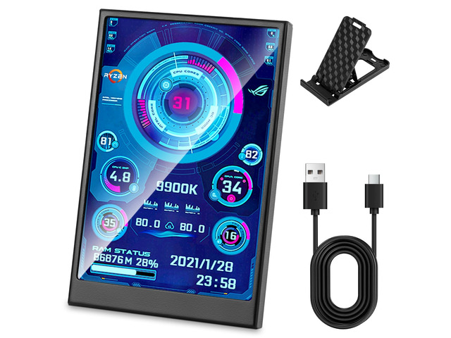 3.5 Inch IPS USB Mini Screen No Installation AIDA64 Pc Case Screen Computer Temp Monitor PC Temperature Display with Stand, USB Cable, Manual