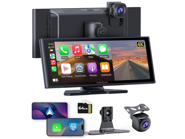 10.26' Carplay Screen for Apple Carplay & Android Auto with Dash Cam 1080p Backup Camera, Split Scree, Wireless Car Play Car Audio Receivers GPS...