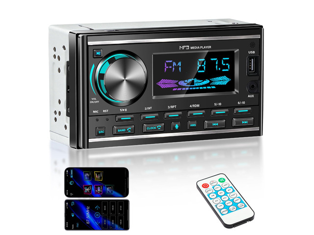 Double Din Car Stereo with Bluetooth, FM Radio, USB/AUX, No CD Player 1 Din Car Radio Retro with App Control, Voice Assistant, 7-Color Backlight,...