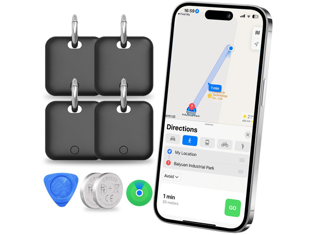 Smart Tracker Tags-4 Pack(iOS Only) Compatible with Apple with 2 Batteries,Replaceable Battery,Bluetooth Luggage Smart GPS Tag Works with Apple...