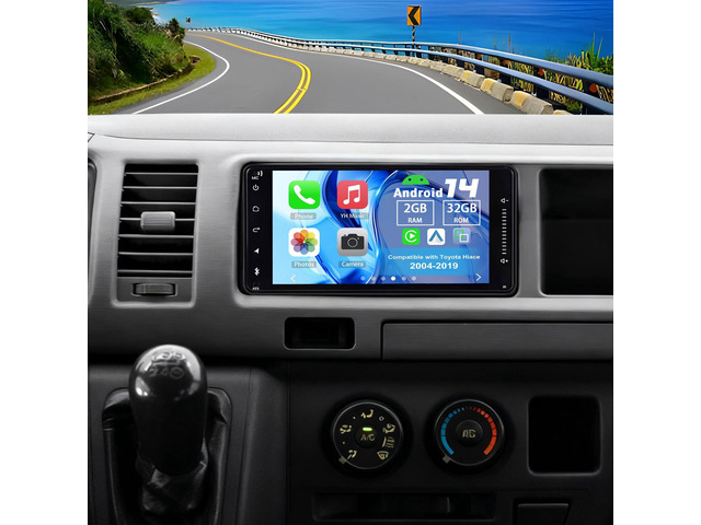 Double Din Car Stereo Upgrade Radio for Toyota Hiace 2004-2019 Android 14 2G+32G 7' Touchscreen Wireless Carplay Android Auto GPS WiFi Bluetooth...