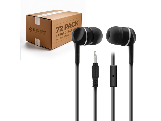 Bulk Earbuds with in-Line Microphone, 3.5mm Jack, Pack of 12, Kids, Teens, Adults, Wholesale for Schools, Classrooms, Libraries, Students, Black...