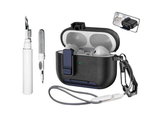 [4 in 1] Lock Case Compatible with AirPods Pro 3 with Keychain and Cleaning Kit, Hard PC Stand Shockproof Protective Cover for Woman Man with Lanyard