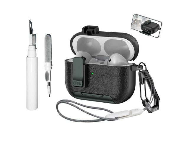 [4 in 1] Lock Case Compatible with AirPods Pro 3 with Keychain and Cleaning Kit, Hard PC Stand Shockproof Protective Cover for Woman Man with Lanyard