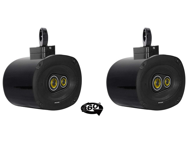 MAC69B 6x9 Wakeboard Tower Pod Pair with 46CSC6934 Speakers 900W Peak/300W RMS, 3-Way 4 Ohm, Black, 6061 Aluminum, MAC360B 360 Swivel Clamps,...