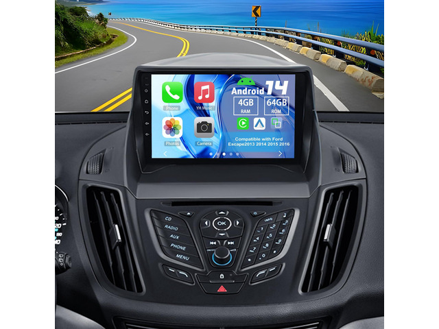 Android 14 Double Din Car Radio for Ford Escape 2013 14 2015 2016 4G+64G 9' Touch Screen Car Stereo with Wireless Carplay Android Auto GPS WiFi...