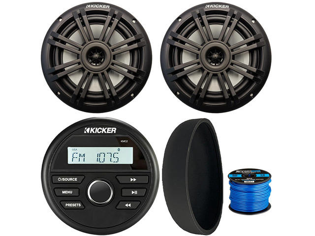46KMC2 Marine Bluetooth All-Weather AM/FM USB/AUX Gauge Style Media Center Receiver W/Black Cover, 2X 6.5 150W Max Power 2-Way Black Boat Audio...