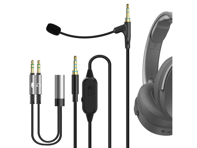 Boom Mic Headphones Cable Compatible with Audio-Technica, Skullcandy, Soundcore, 3.5mm Jack Nylon Braided Replacement Cord with Boom Microphone for...