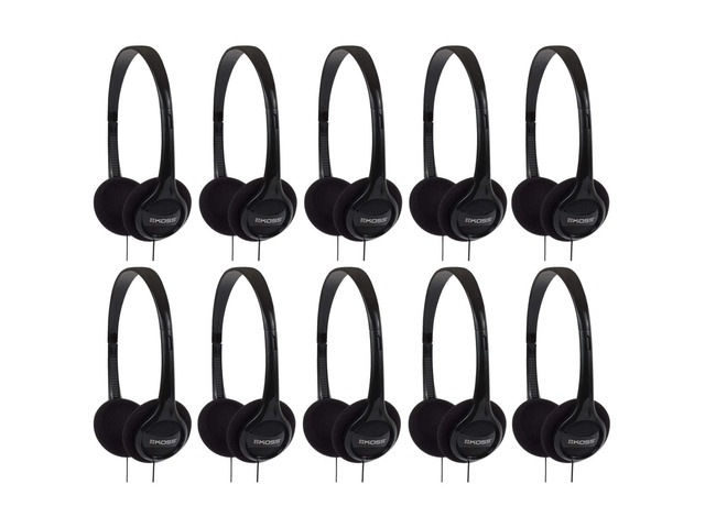 KPH7 Lightweight Portable On-Ear Headphones Bundle (Black, 10-Pack)