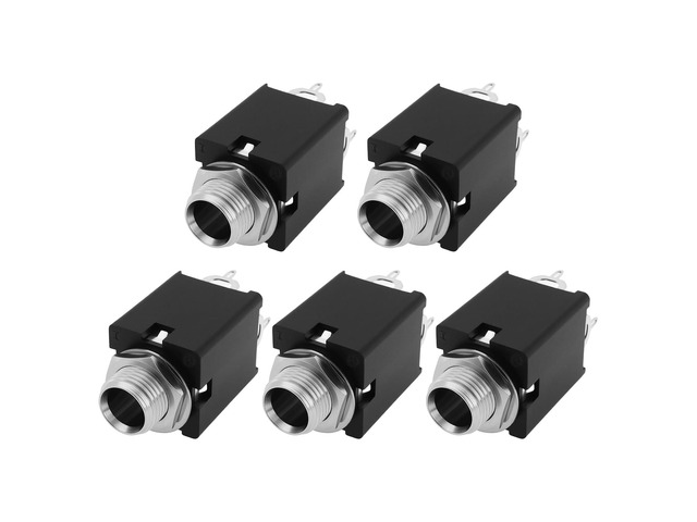 5pcs 1/4 Inch Enclosed Mono Jack Copper Joint 6.35mm Audio Socket with Solder Lug Terminals for Effects and Amps
