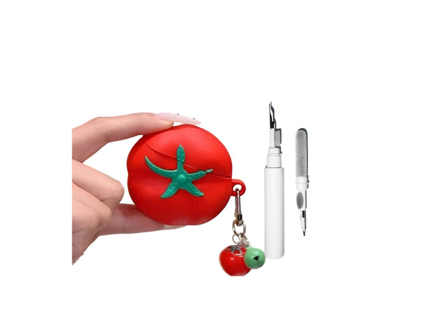 [3 in 1] Cute Case Compatible with Airpods Pro 3 with Keychain,Soft Silicone 3D Cartoon Fruit Tomato Funny Design Cleaning Pen Kit Shockproof Cover...