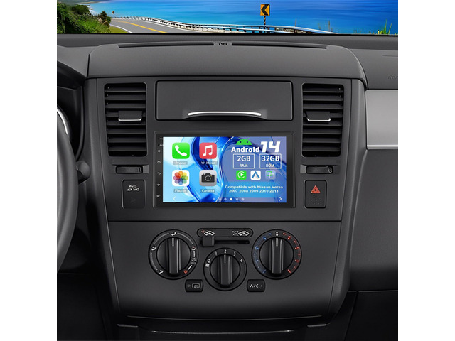 Android 14 Double Din Car Stereo Radio for Nissan Versa 2007-2011 7' Touchscreen Car Radio w/Wireless Carplay Android Auto GPS WiFi Bluetooth RDS...