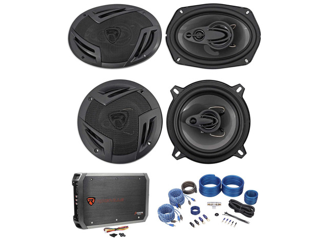 RV69.4A 6x9 4-Way Car Speaker Pair Bundle with RXA-F1 Amplifier 1000W Peak / 220W RMS, RXA-F1 1600W Peak / 400W RMS, RV5.3A 5.25' 3-Way Speaker...