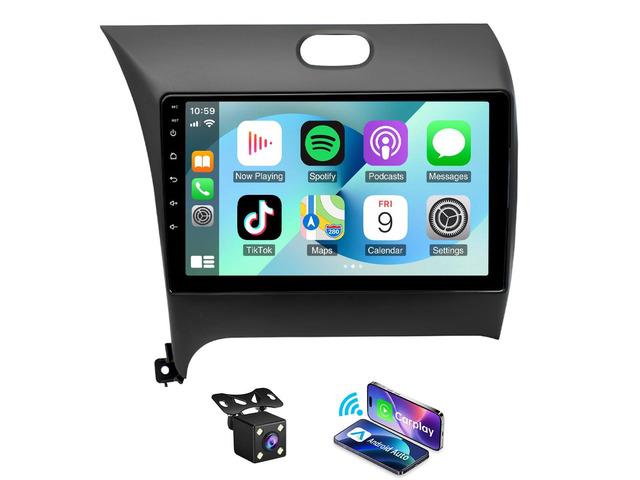 9 in Car Stereo with CarPlay Android Auto fit for Kia Forte 2013-2018 Android 13 Car Radio with Bluetooth, FM/RDS,DSP, GPS, WiFi, Backup Camera