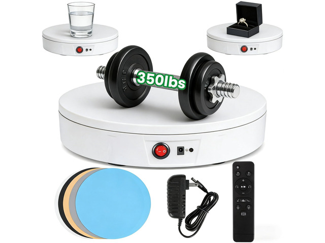 Photography Turntable 11.8inch/350lb Motorized 360° with Remote 10ft(3m) Wired Remote, 360° Smooth Rotation for Professional Product Photography,...