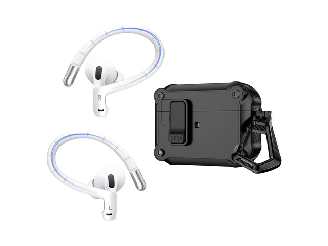 Titanium Alloy Ear Hooks+Case Cover for AirPods 4th Generation (2024),Black Added Anti-Lost Lanyard,Accessories That Fit Securely,Anti-slip...