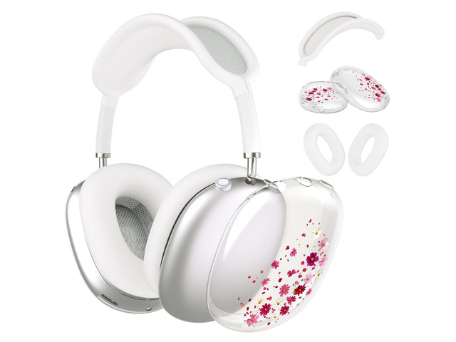 Headphone Cover for AirPods Max, Girly Cute Clear Ear Cups Covers, Silicone Ear Pad Case Headband Cover for Apple AirPods Max (2024/2020), Pink Petals