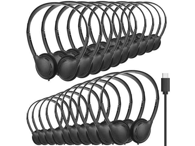 USB C Headphones Bulk for Classroom Kids Students 20 Pack,Wired On Ear USB Type C Headphones for School Library Computer Lab,Compatible with...