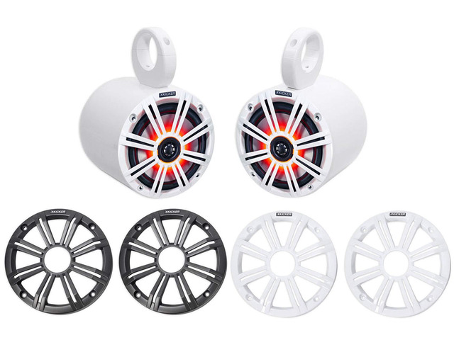(2) 45KM654L 6.5' 390w Marine LED Speakers w/Charcoal with White Grilles KM65 Bundle with Pair Rockville MAC65W 6.5' White Aluminum Wakeboard Tower...