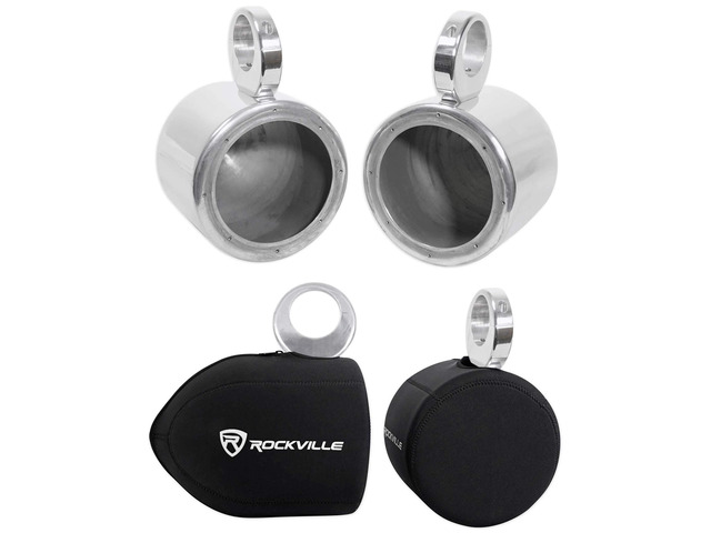 MAC65S 6.5' Polished Aluminum Wakeboard Pods with RWBC Covers 6061 Aluminum, Fits 2'-2.5' Towers, Internal Wiring, Waterproof, 2 MAC65S Pod...