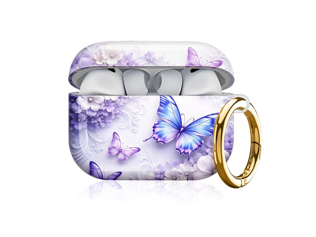 Compatible with AirPod Pro 3 Case, Cute Hard TPU Protective Cover with Keychain, Shockproof Design Case for Women & Girls,Butterfly Floral