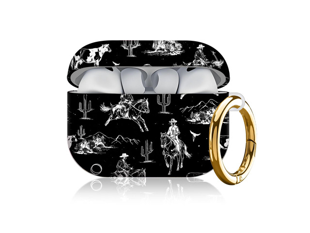 Compatible with AirPod Pro 3 Case, Cute Hard TPU Protective Cover with Keychain, Shockproof Design Case for Women & Girls,Cowboy Riding Horse Cow...
