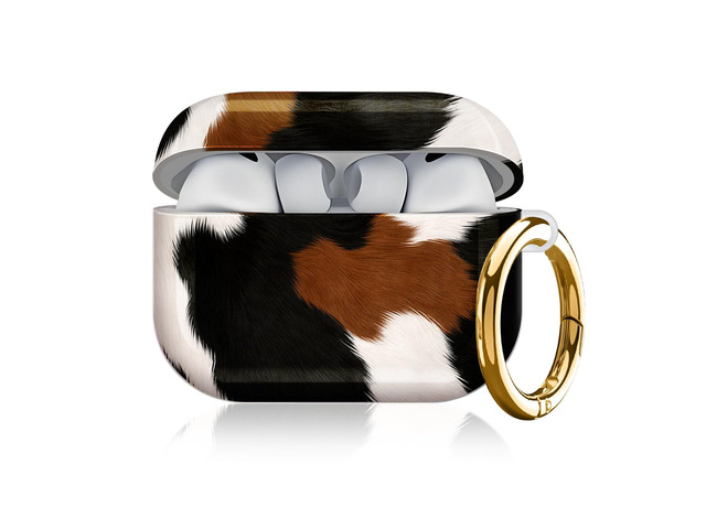 Compatible with AirPod Pro 3 Case, Cute Hard TPU Protective Cover with Keychain, Shockproof Design Case for Women & Girls,Cow Black Brown