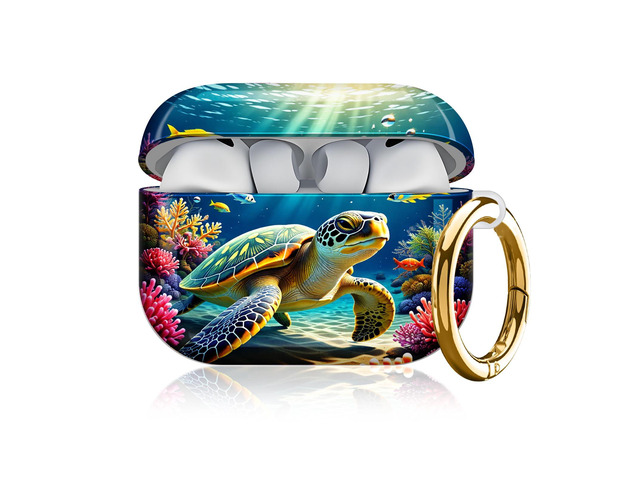 Compatible with AirPod Pro 3 Case, Cute Hard TPU Protective Cover with Keychain, Shockproof Design Case for Women & Girls,Colorful Sea Turtle Coral...