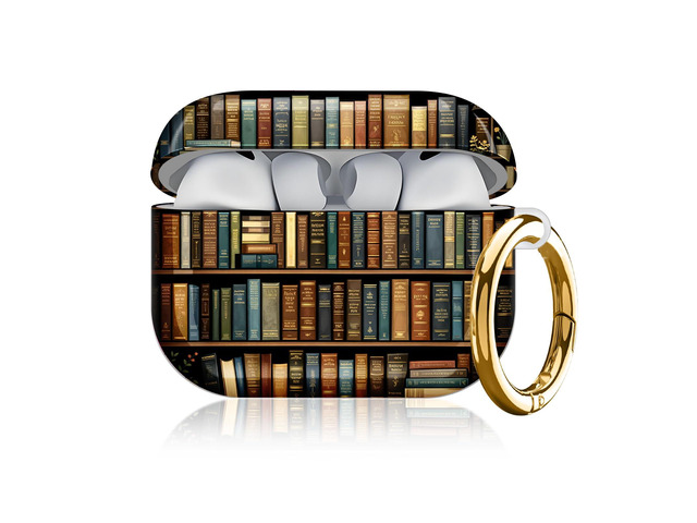 Compatible with AirPod Pro 3 Case, Cute Hard TPU Protective Cover with Keychain, Shockproof Design Case for Women & Girls,Bookshelf Vintage Books