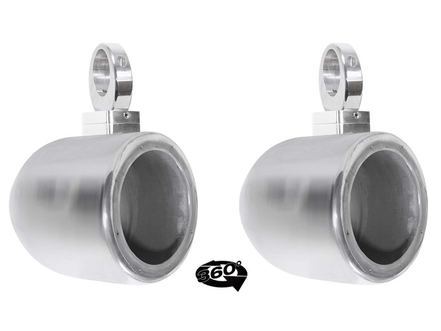 MAC65S 6.5' Chrome Wakeboard Speaker Pod Pair with MAC360C Clamps 6061 Aircraft Aluminum, Waterproof, Internally Wired, 360° Swivel, Surface...