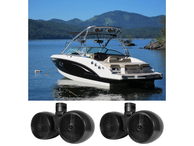 DWB80B Dual 8' Black Marine Wakeboard Tower Speakers, 2-Pack 800W Peak / 400W RMS, 1' Titanium Tweeter, 2-Way Crossover, 360° Swivel Bracket,...