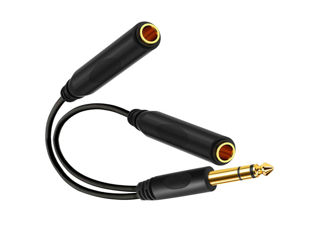 1/4 Splitter Male to Dual 1/4' TRS Stereo Female Jack Splitter Headphone Adapter Cable - 8 inches / 20cm Quarter Inch Cord