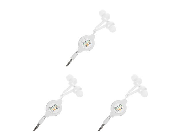 3 Pack Retractable Earbuds: Tangle-Free Wired in-Ear Earphones with 3.5mm Jack, Portable Stereo Headphones for Travel School Tablets, White