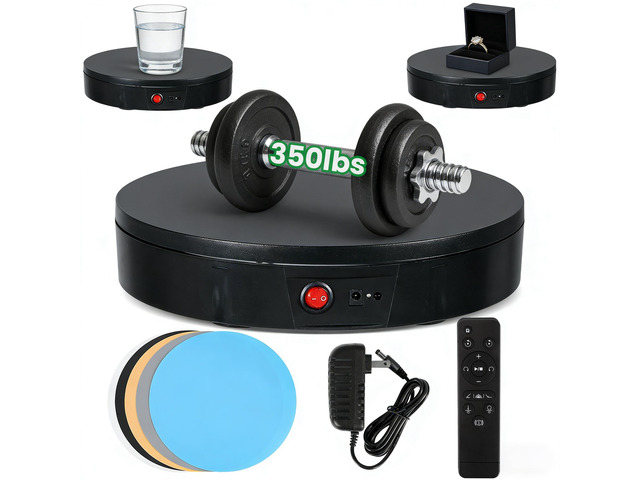 Photography Turntable 11.8inch/350lb Motorized 360° with Remote 10ft(3m) Wired Remote, 360° Smooth Rotation for Professional Product Photography,...