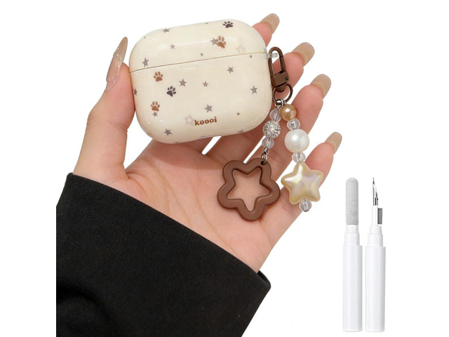 for AirPods 4 Cute Paw Case with Cleaner Kit Kawaii Star Design with Lovely Star Pearl Chain Protective Cover Compatible with Airpods 4th...