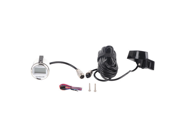 Depth Finder Fish Finder, Stainless Steel Yacht Boat Digital Depth Sounder Transducer with White Backlight, IP67, for Marine Transportation