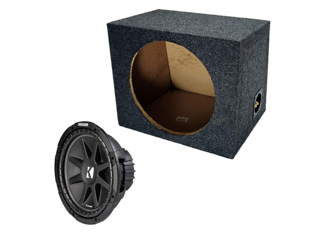 Kicker Comp C12 12' Sub in Sealed Rear-Angle Box 150W RMS 4 Ohm SVC Loaded Single wedge subwoofer enclosure with driver bundle, airtight design...