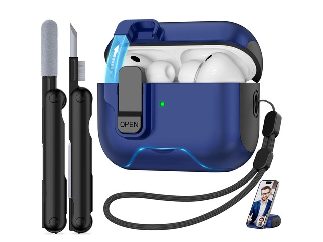 for AirPods Pro 3 Case 2025, Secure Lock & Phone Stand Design Compatible with Airpods Pro 3rd Generation Case Cover with Cleaner/Lanyard for Men...