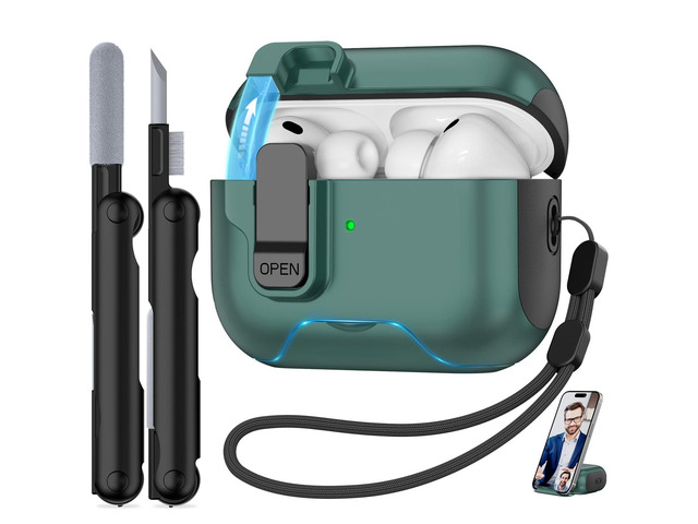 for AirPods Pro 3 Case 2025, Secure Lock & Phone Stand Design Compatible with Airpods Pro 3rd Generation Case Cover with Cleaner/Lanyard for Men...