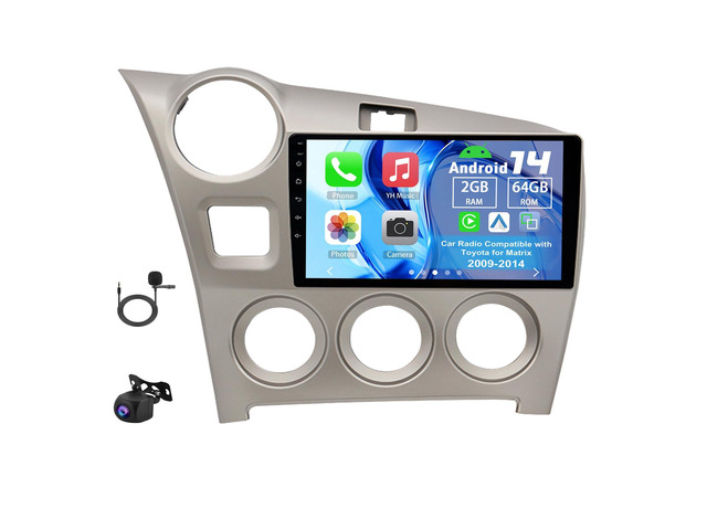 Android 14 Double Din Car Radio for Toyota for Matrix 2009-2014 2G+64G 9' Touch Screen Car Stereo with Wireless Carplay Android Auto GPS WiFi Mic...