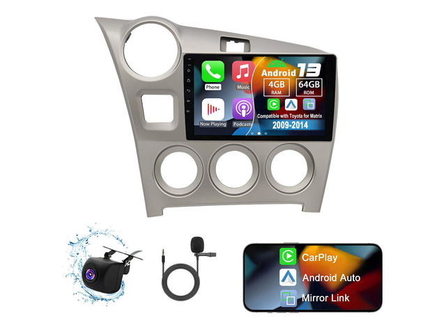 Android 13 Car Radio for Toyota for Matrix 2009-2014 4G+64G 9' Touch Screen Car Stereo Radio with Wireless Carplay Android Auto GPS WiFi Mic...