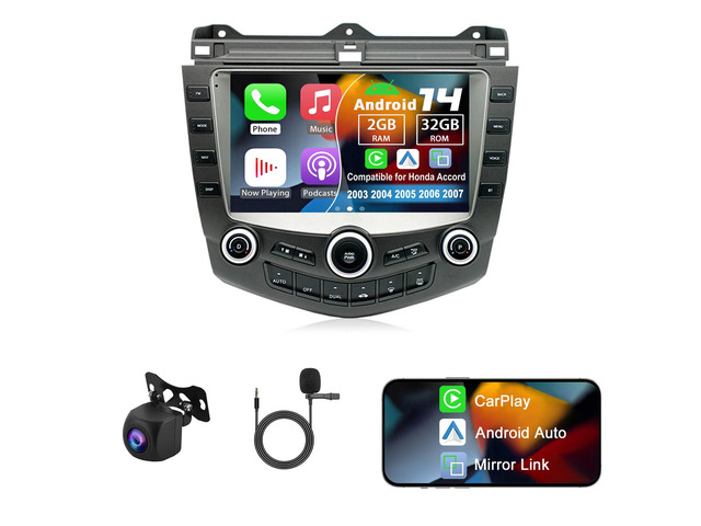 Android 14 Double Din Car Radio for Honda Accord 2003-2007 2G+32G 9' Touch Screen Car Stereo with Wireless Carplay Android Auto GPS WiFi Mic...