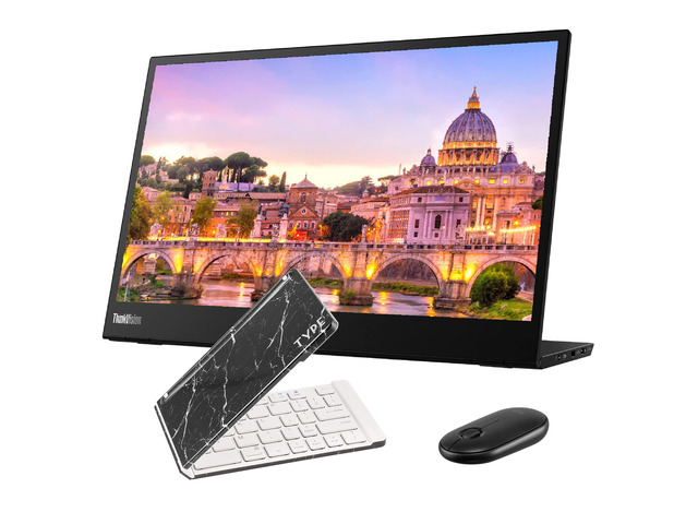 ThinkVision M14 14 Inch, 1920 x 1080y, IPS, 2 USB Type-C Portable Travel Monitor Bundle with Black Marble Bluetooth Folding Wireless Keyboard, and...